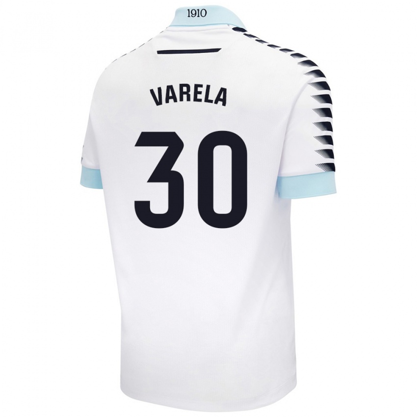 Børn Brandon Varela #30 Hvid Blå Udebane Spillertrøjer 2024/25 Trøje T-Shirt