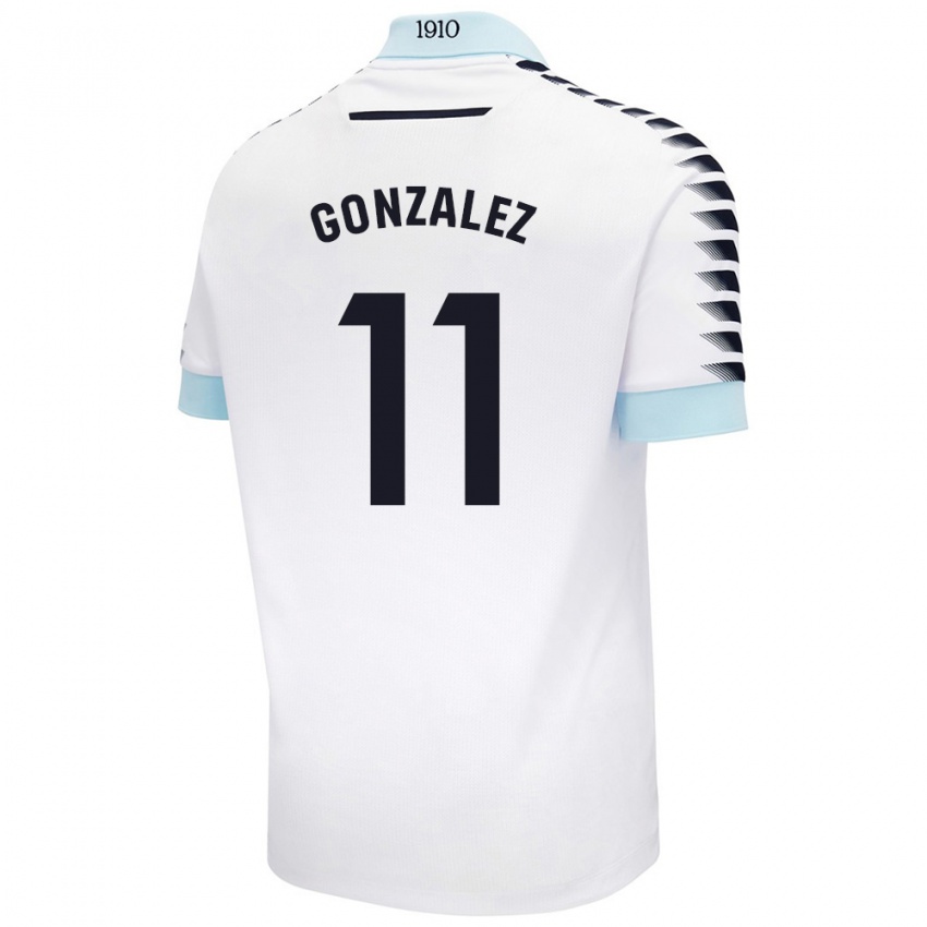 Børn Chus González #11 Hvid Blå Udebane Spillertrøjer 2024/25 Trøje T-Shirt