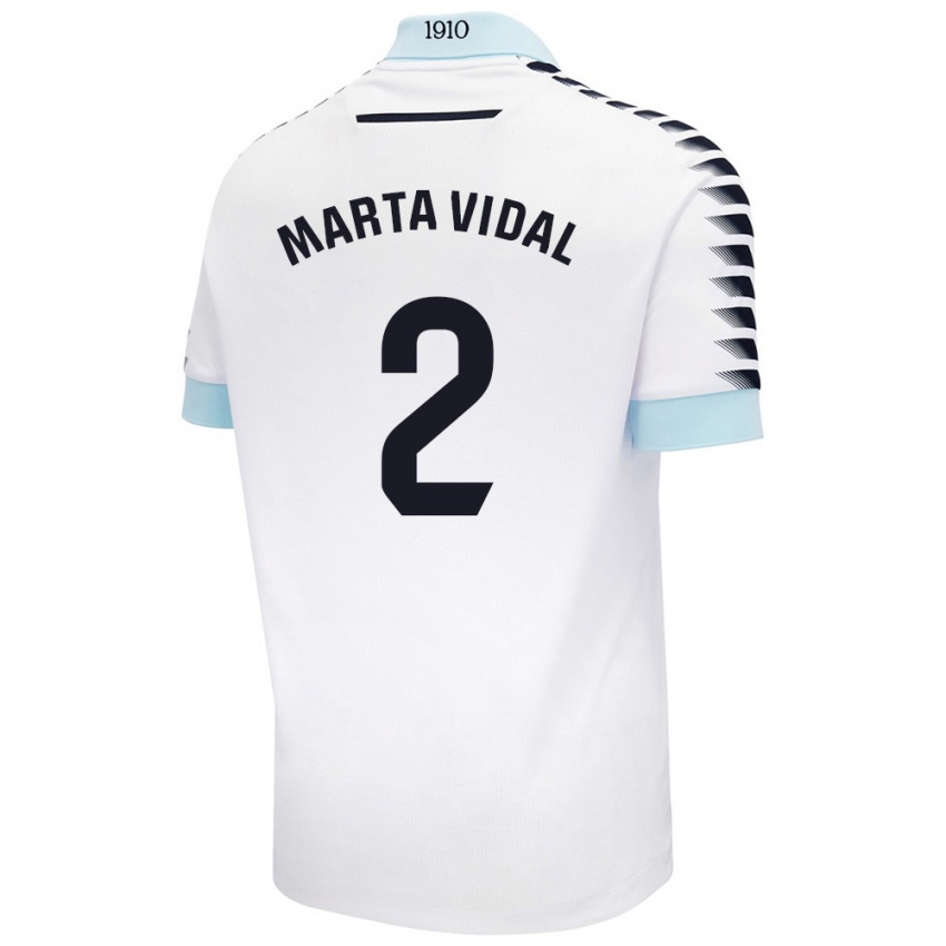 Børn Marta Vidal Vela #2 Hvid Blå Udebane Spillertrøjer 2024/25 Trøje T-Shirt