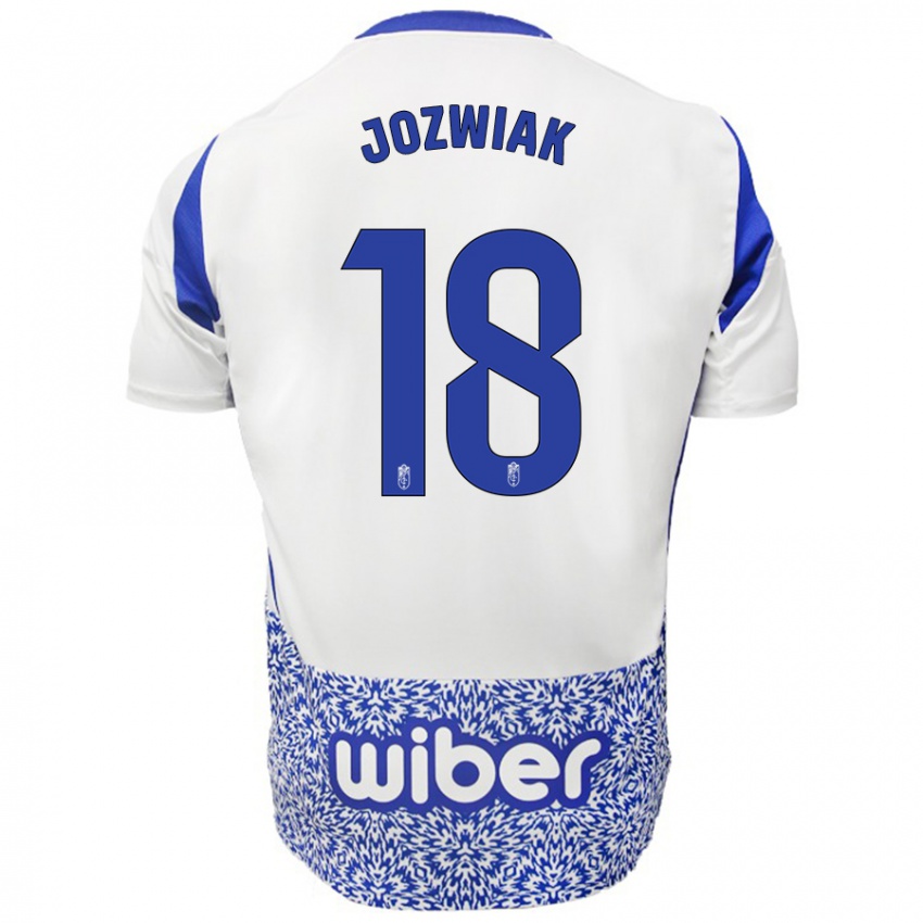 Børn Kamil Józwiak #18 Hvid Blå Udebane Spillertrøjer 2024/25 Trøje T-Shirt