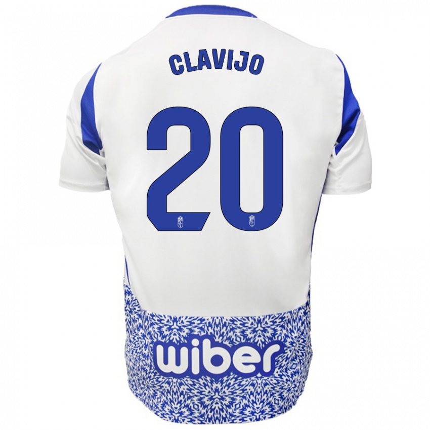 Børn Dani Clavijo #20 Hvid Blå Udebane Spillertrøjer 2024/25 Trøje T-Shirt