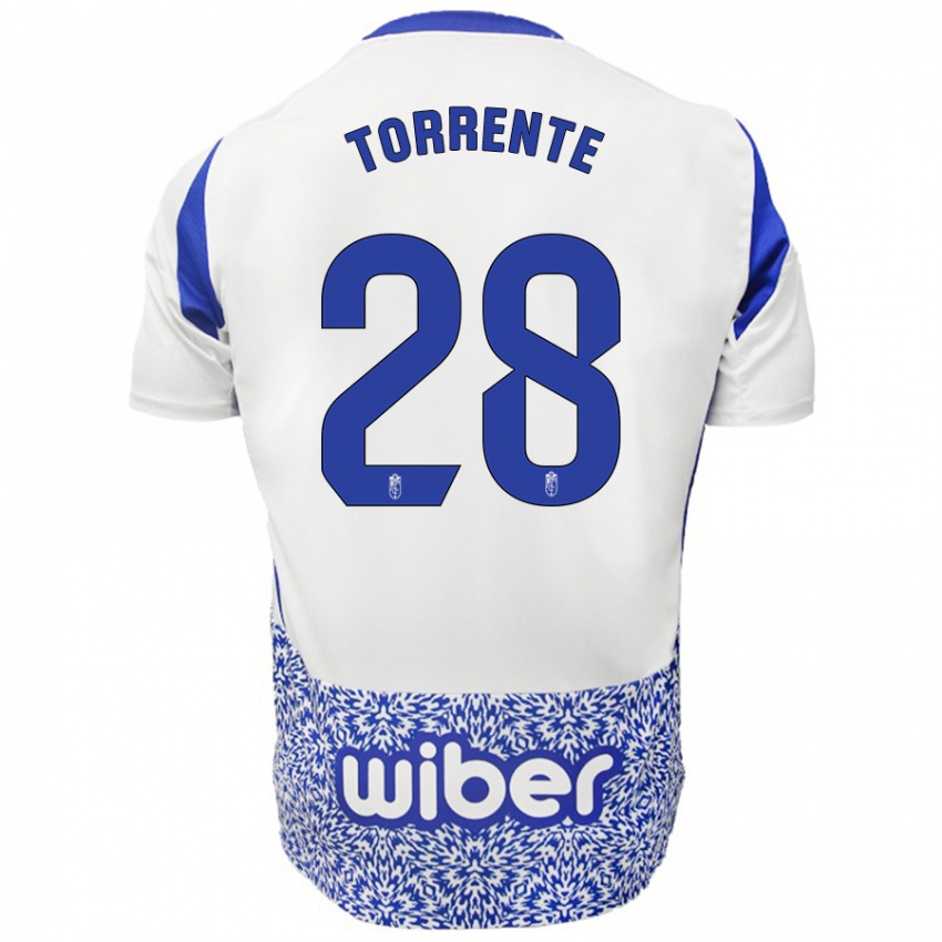 Børn Raúl Torrente #28 Hvid Blå Udebane Spillertrøjer 2024/25 Trøje T-Shirt