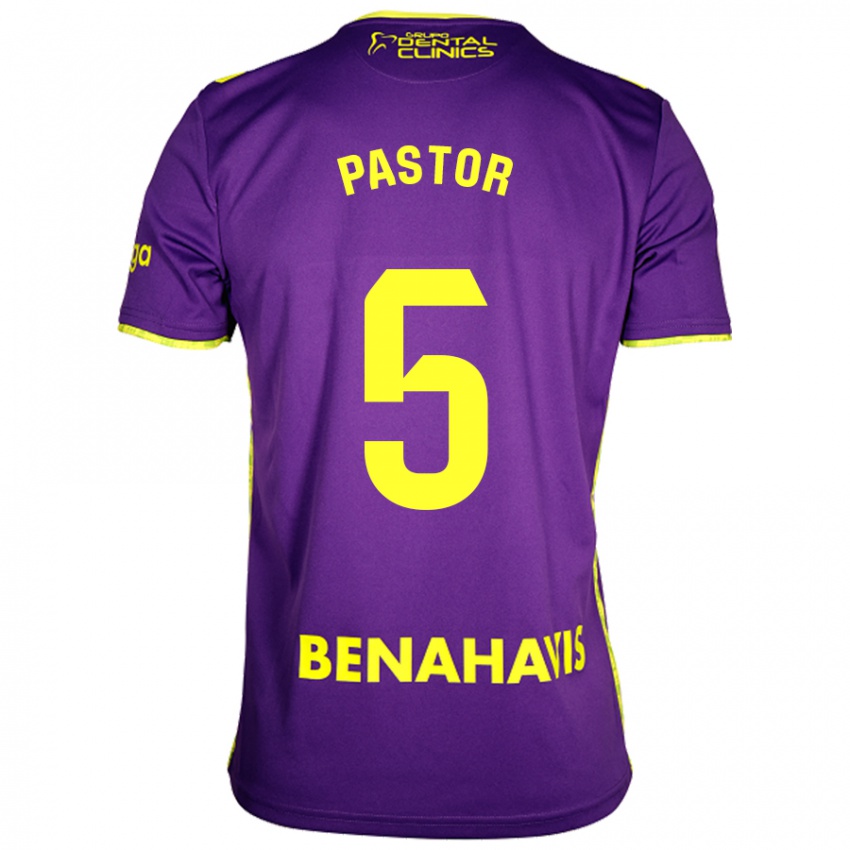 Børn Álex Pastor #5 Lilla Gul Udebane Spillertrøjer 2024/25 Trøje T-Shirt