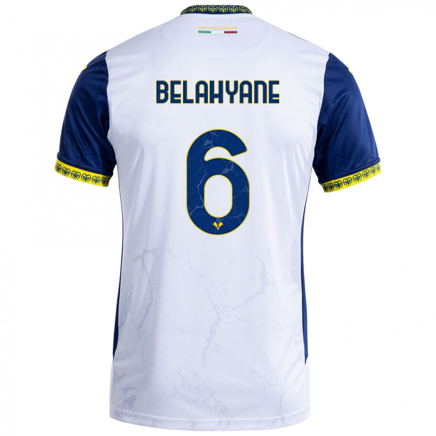 Børn Reda Belahyane #6 Hvid Blå Udebane Spillertrøjer 2024/25 Trøje T-Shirt