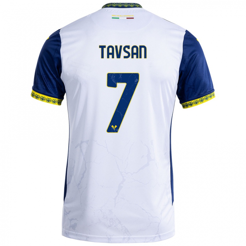 Børn Elayis Tavsan #7 Hvid Blå Udebane Spillertrøjer 2024/25 Trøje T-Shirt