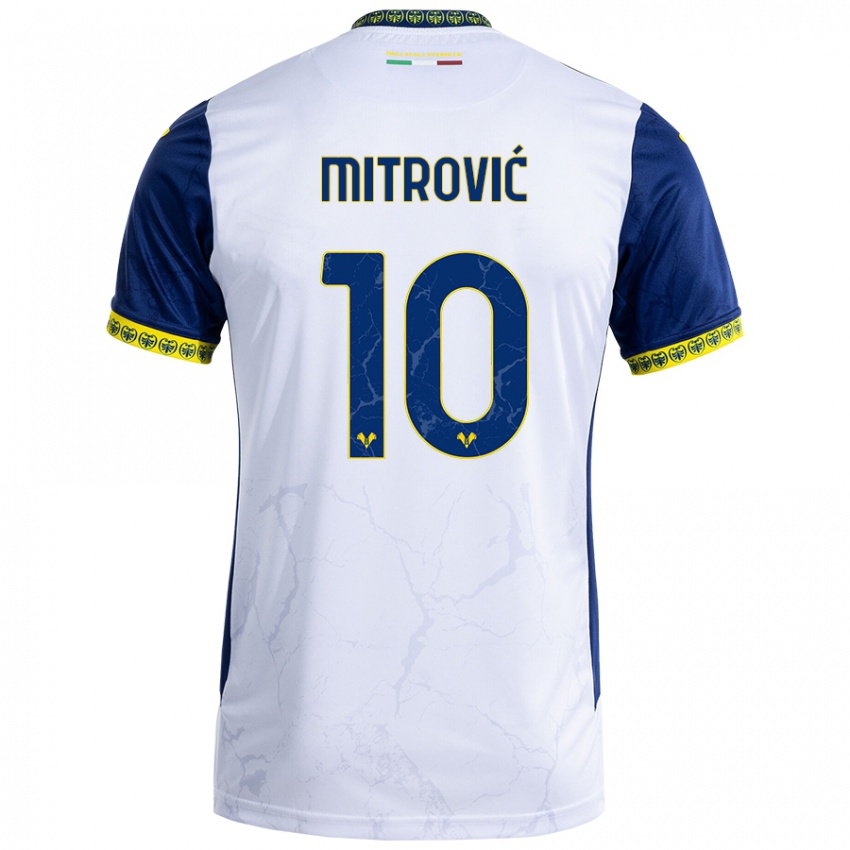 Børn Stefan Mitrović #10 Hvid Blå Udebane Spillertrøjer 2024/25 Trøje T-Shirt