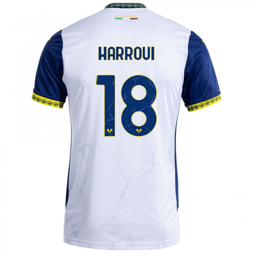 Børn Abdou Harroui #18 Hvid Blå Udebane Spillertrøjer 2024/25 Trøje T-Shirt