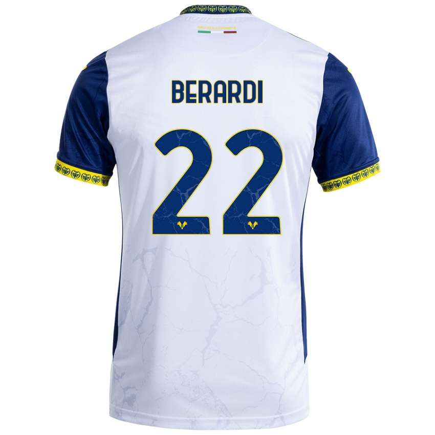 Børn Alessandro Berardi #22 Hvid Blå Udebane Spillertrøjer 2024/25 Trøje T-Shirt