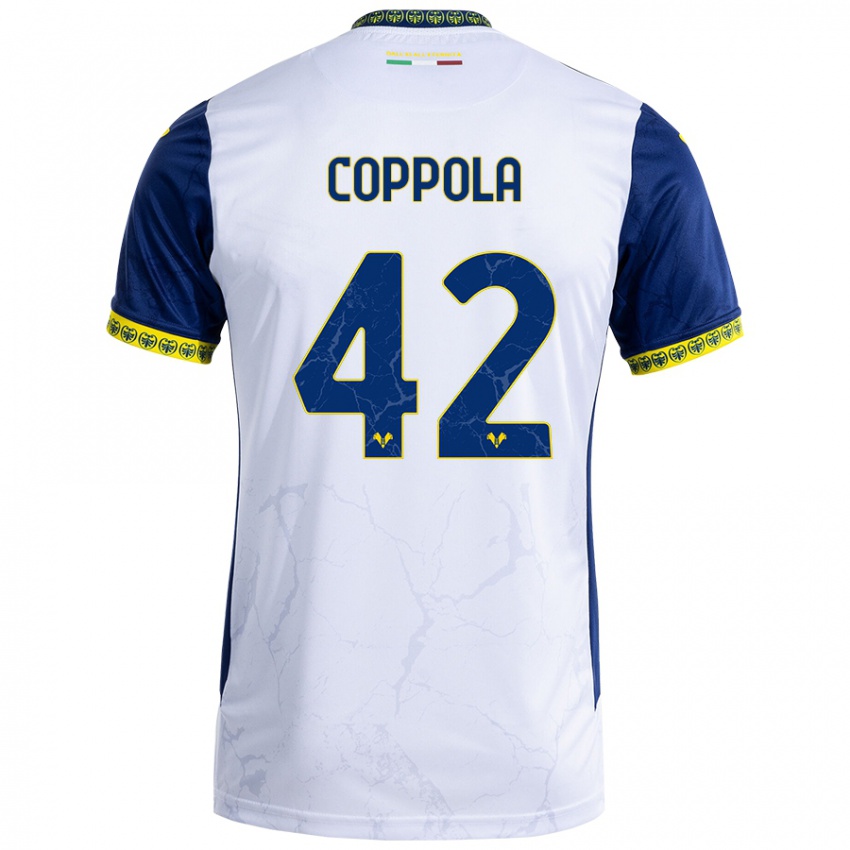 Børn Diego Coppola #42 Hvid Blå Udebane Spillertrøjer 2024/25 Trøje T-Shirt