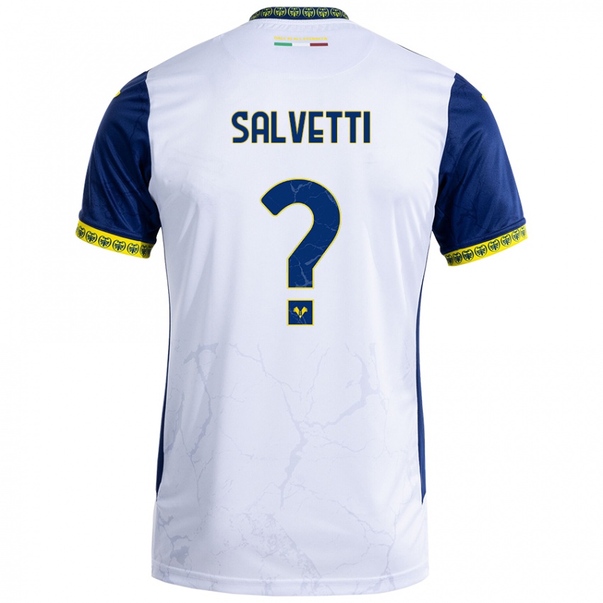 Børn Gabriel Salvetti #0 Hvid Blå Udebane Spillertrøjer 2024/25 Trøje T-Shirt