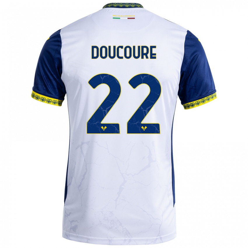 Børn Mamedi Doucouré #22 Hvid Blå Udebane Spillertrøjer 2024/25 Trøje T-Shirt