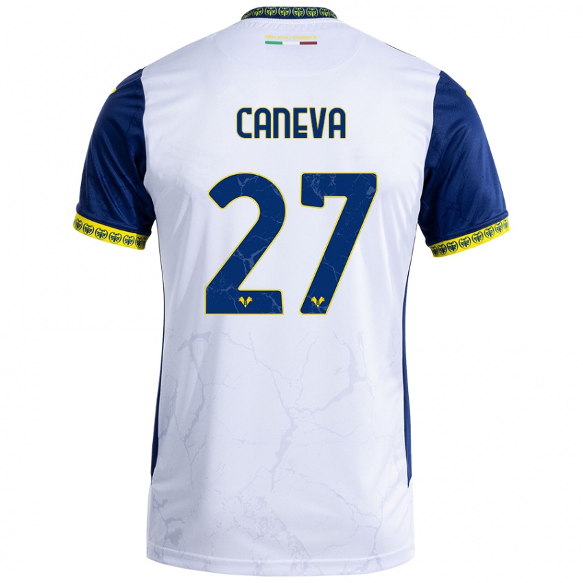 Børn Elia Caneva #27 Hvid Blå Udebane Spillertrøjer 2024/25 Trøje T-Shirt