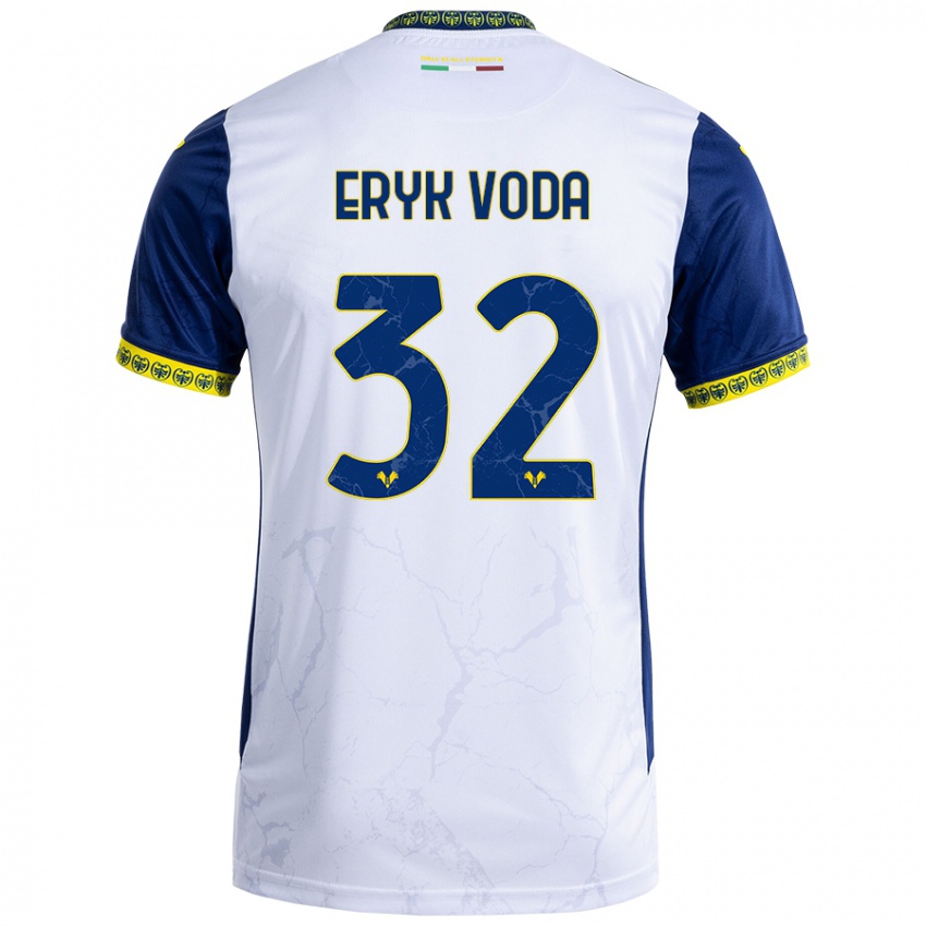 Børn Andrei Eryk Voda #32 Hvid Blå Udebane Spillertrøjer 2024/25 Trøje T-Shirt