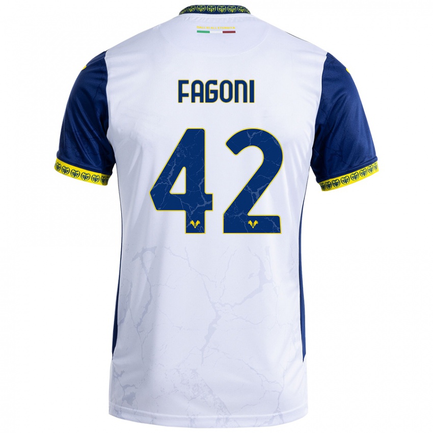 Børn Marco Fagoni #42 Hvid Blå Udebane Spillertrøjer 2024/25 Trøje T-Shirt