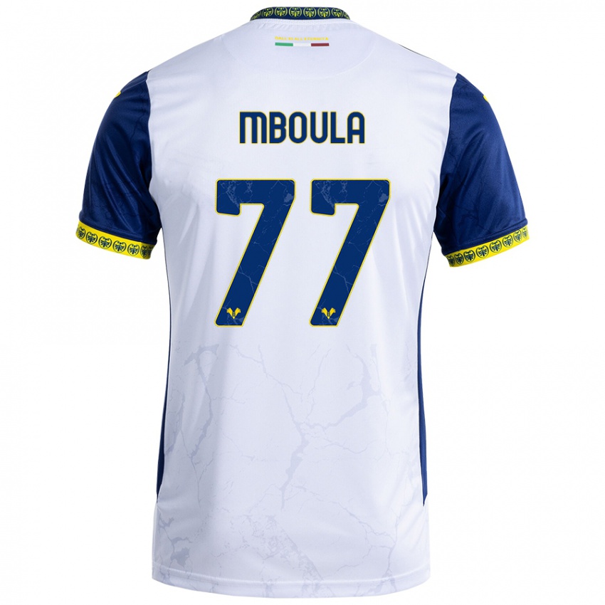 Børn Jordi Mboula #77 Hvid Blå Udebane Spillertrøjer 2024/25 Trøje T-Shirt