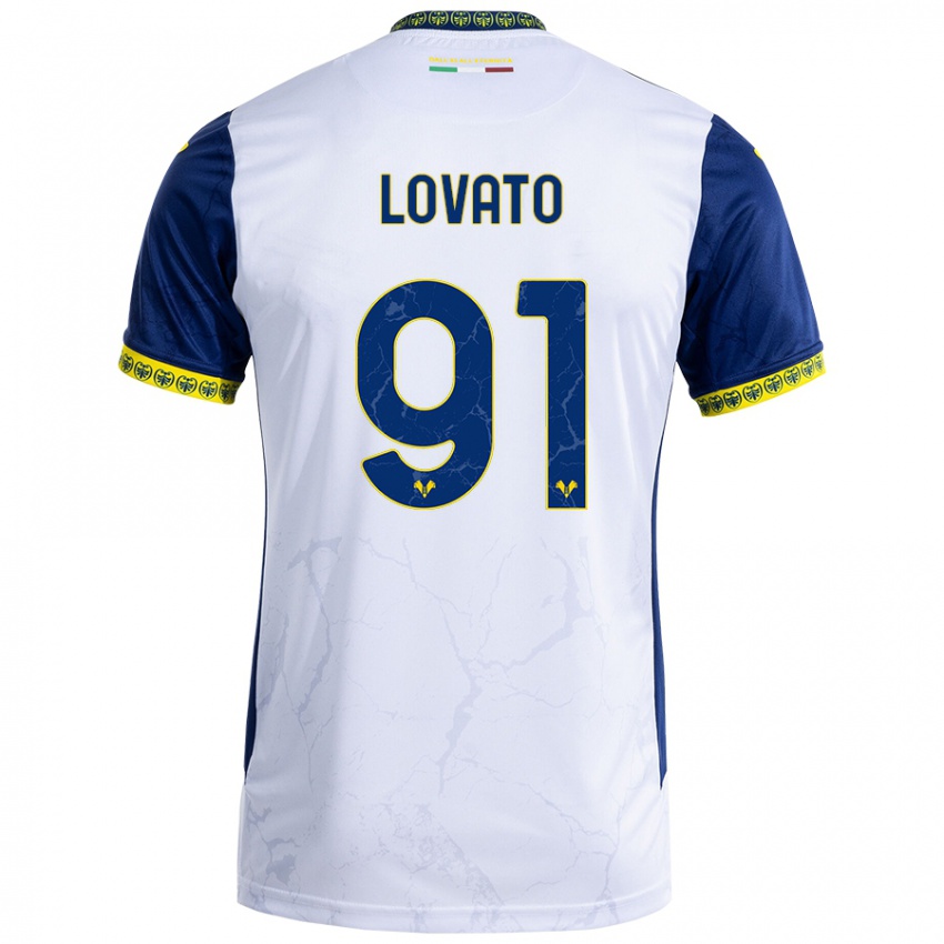 Børn Enrico Lovato #91 Hvid Blå Udebane Spillertrøjer 2024/25 Trøje T-Shirt