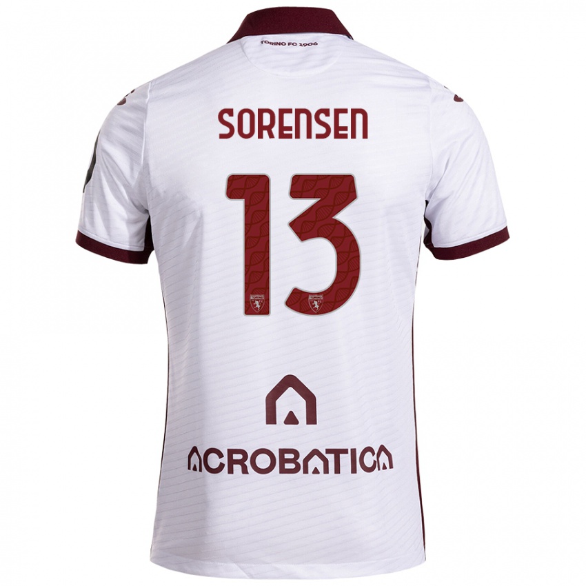 Børn Ben Sørensen #13 Hvid Rødbrun Udebane Spillertrøjer 2024/25 Trøje T-Shirt