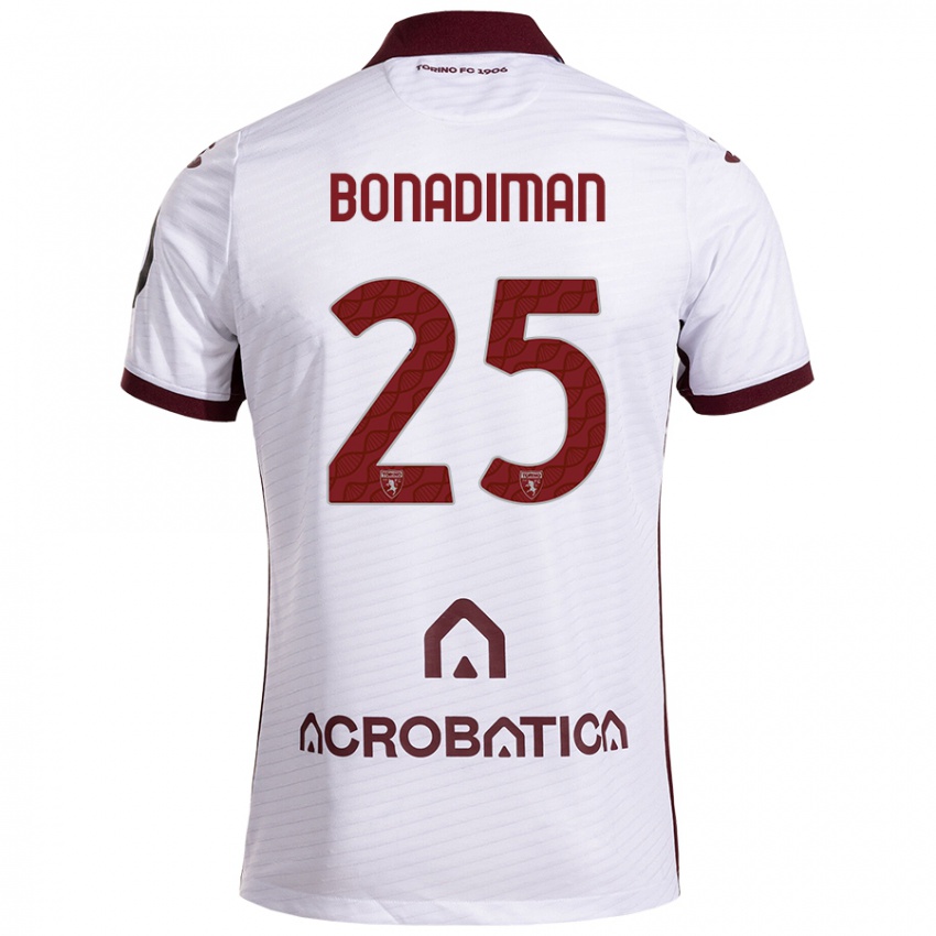 Børn Matteo Bonadiman #25 Hvid Rødbrun Udebane Spillertrøjer 2024/25 Trøje T-Shirt