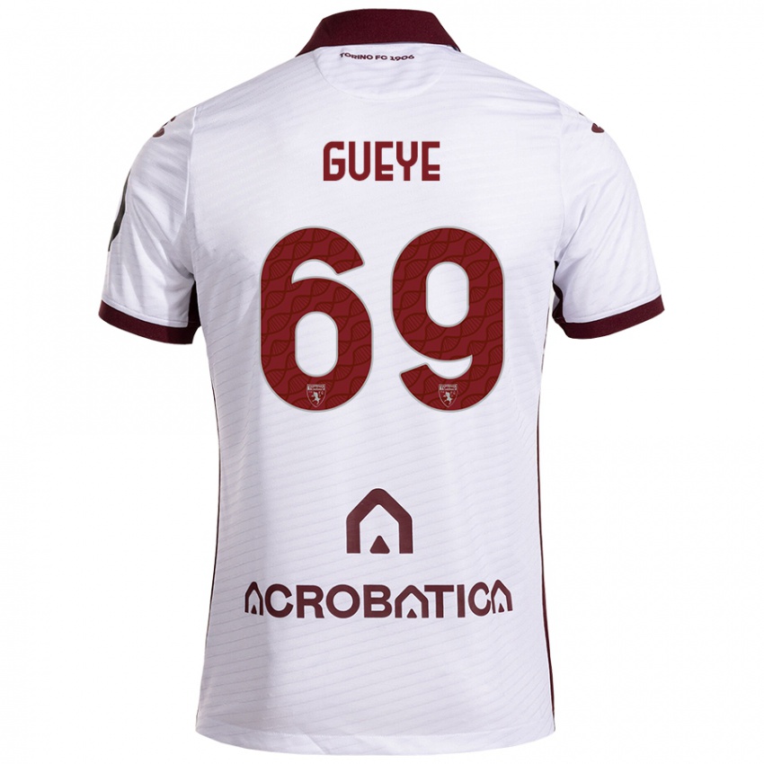 Børn Ousmane Gueye #69 Hvid Rødbrun Udebane Spillertrøjer 2024/25 Trøje T-Shirt