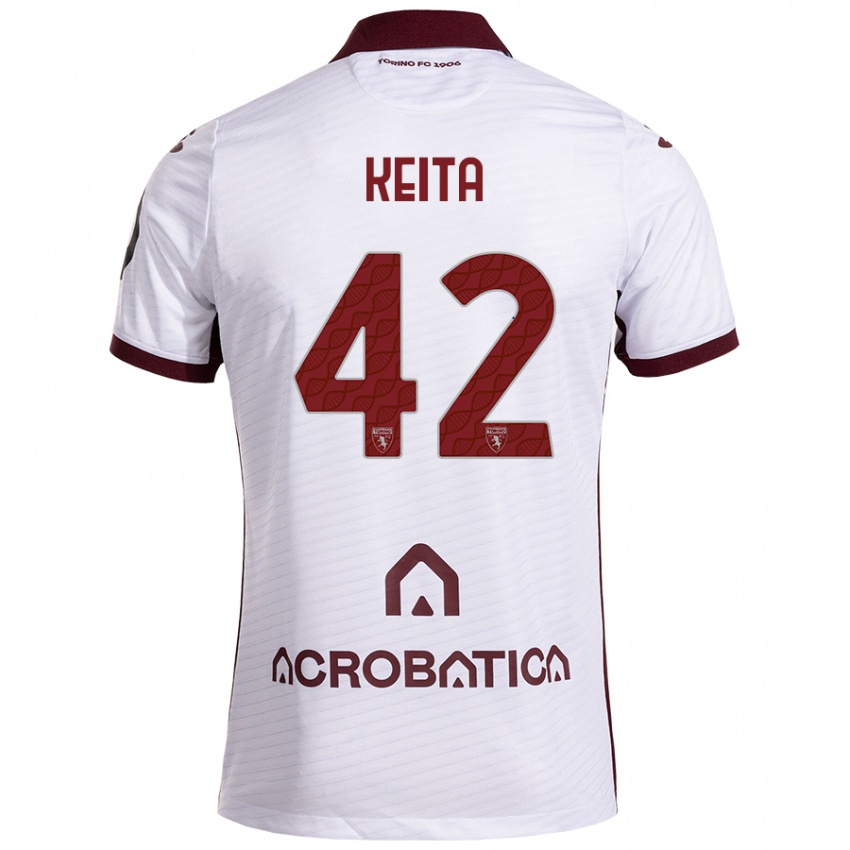 Børn Karamoko Keita #42 Hvid Rødbrun Udebane Spillertrøjer 2024/25 Trøje T-Shirt