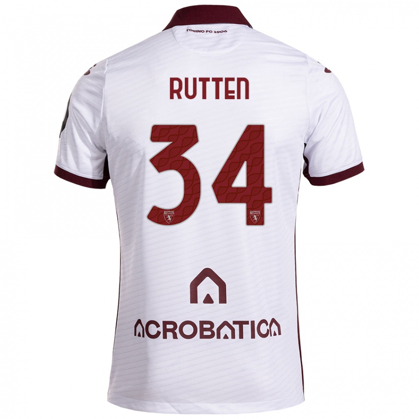 Børn Jill Rutten #34 Hvid Rødbrun Udebane Spillertrøjer 2024/25 Trøje T-Shirt