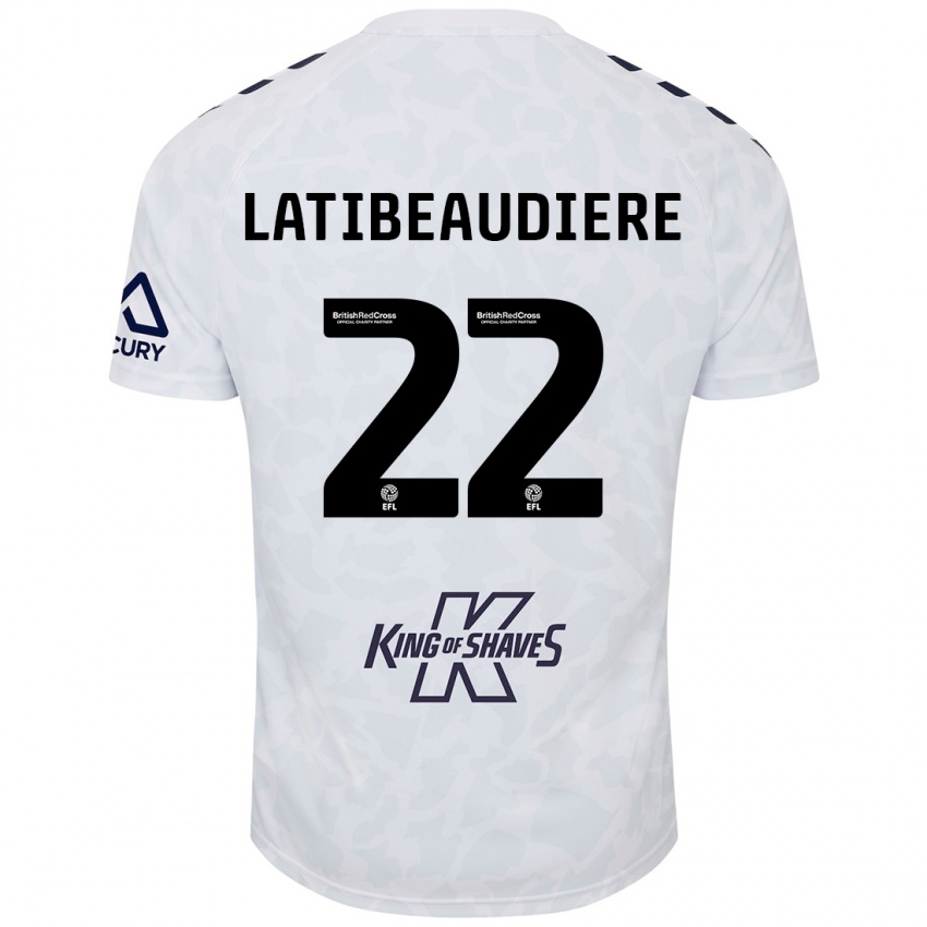 Børn Joel Latibeaudiere #22 Hvid Udebane Spillertrøjer 2024/25 Trøje T-Shirt