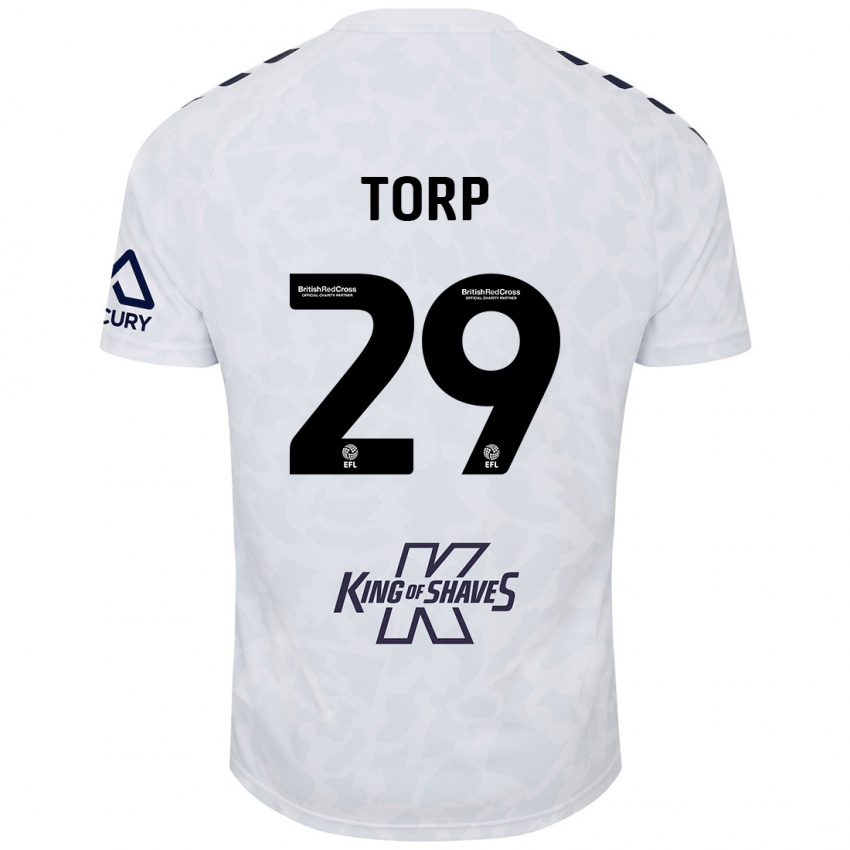 Børn Victor Torp #29 Hvid Udebane Spillertrøjer 2024/25 Trøje T-Shirt