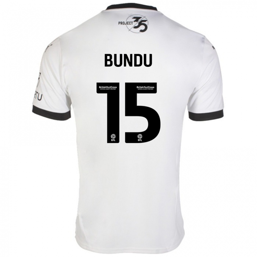 Børn Mustapha Bundu #15 Hvid Sort Udebane Spillertrøjer 2024/25 Trøje T-Shirt