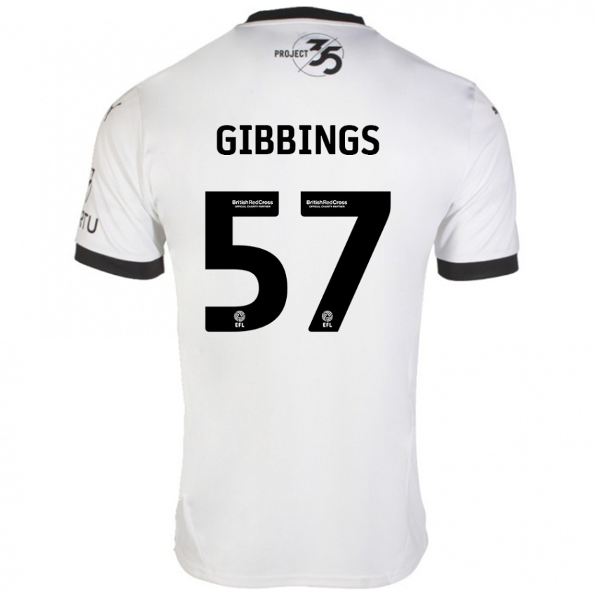 Børn Cole Gibbings #57 Hvid Sort Udebane Spillertrøjer 2024/25 Trøje T-Shirt