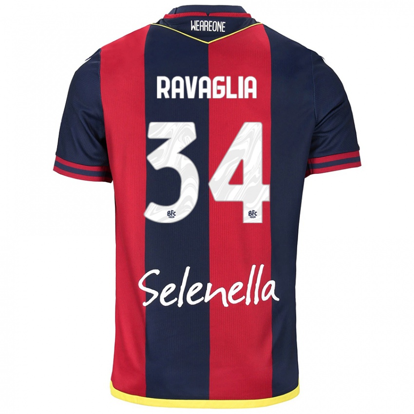 Mænd Federico Ravaglia #34 Rød Kongeblå Hjemmebane Spillertrøjer 2024/25 Trøje T-Shirt