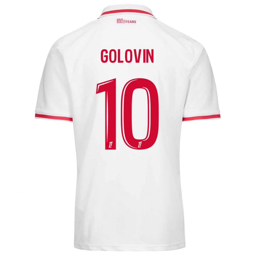 Mænd Aleksandr Golovin #10 Hvid Rød Hjemmebane Spillertrøjer 2024/25 Trøje T-Shirt