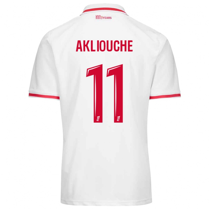 Mænd Maghnes Akliouche #11 Hvid Rød Hjemmebane Spillertrøjer 2024/25 Trøje T-Shirt