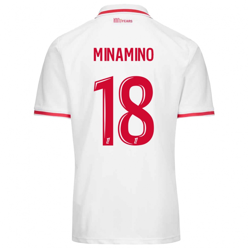 Mænd Takumi Minamino #18 Hvid Rød Hjemmebane Spillertrøjer 2024/25 Trøje T-Shirt