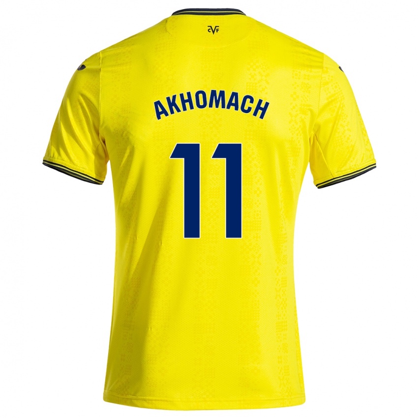 Mænd Ilias Akhomach #11 Gul Sort Hjemmebane Spillertrøjer 2024/25 Trøje T-Shirt