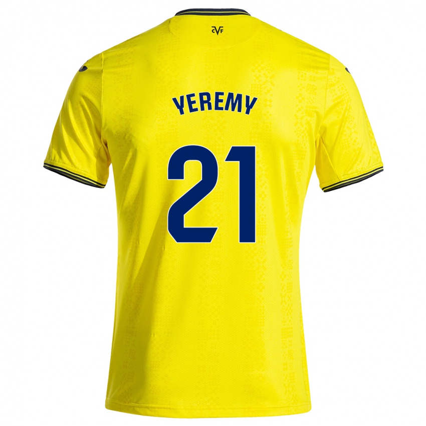 Mænd Yéremy Pino #21 Gul Sort Hjemmebane Spillertrøjer 2024/25 Trøje T-Shirt