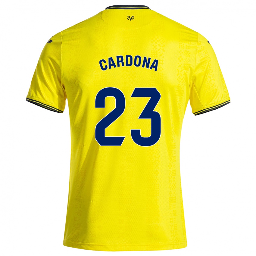 Mænd Sergi Cardona #23 Gul Sort Hjemmebane Spillertrøjer 2024/25 Trøje T-Shirt