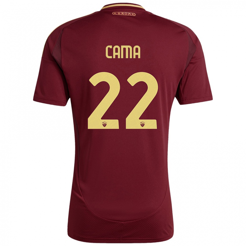 Mænd Cristian Cama #22 Rød Brun Guld Hjemmebane Spillertrøjer 2024/25 Trøje T-Shirt