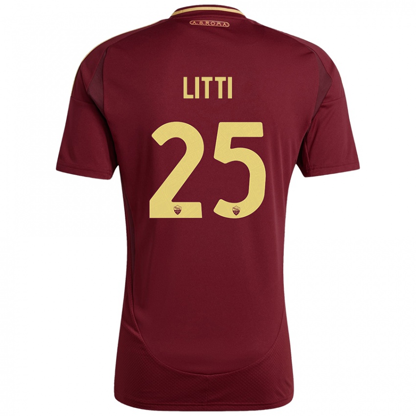 Mænd Marco Litti #25 Rød Brun Guld Hjemmebane Spillertrøjer 2024/25 Trøje T-Shirt