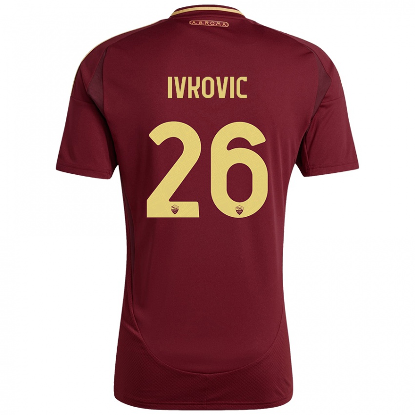 Mænd Mate Ivkovic #26 Rød Brun Guld Hjemmebane Spillertrøjer 2024/25 Trøje T-Shirt