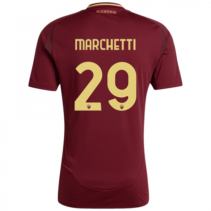 Mænd Tommaso Marchetti #29 Rød Brun Guld Hjemmebane Spillertrøjer 2024/25 Trøje T-Shirt