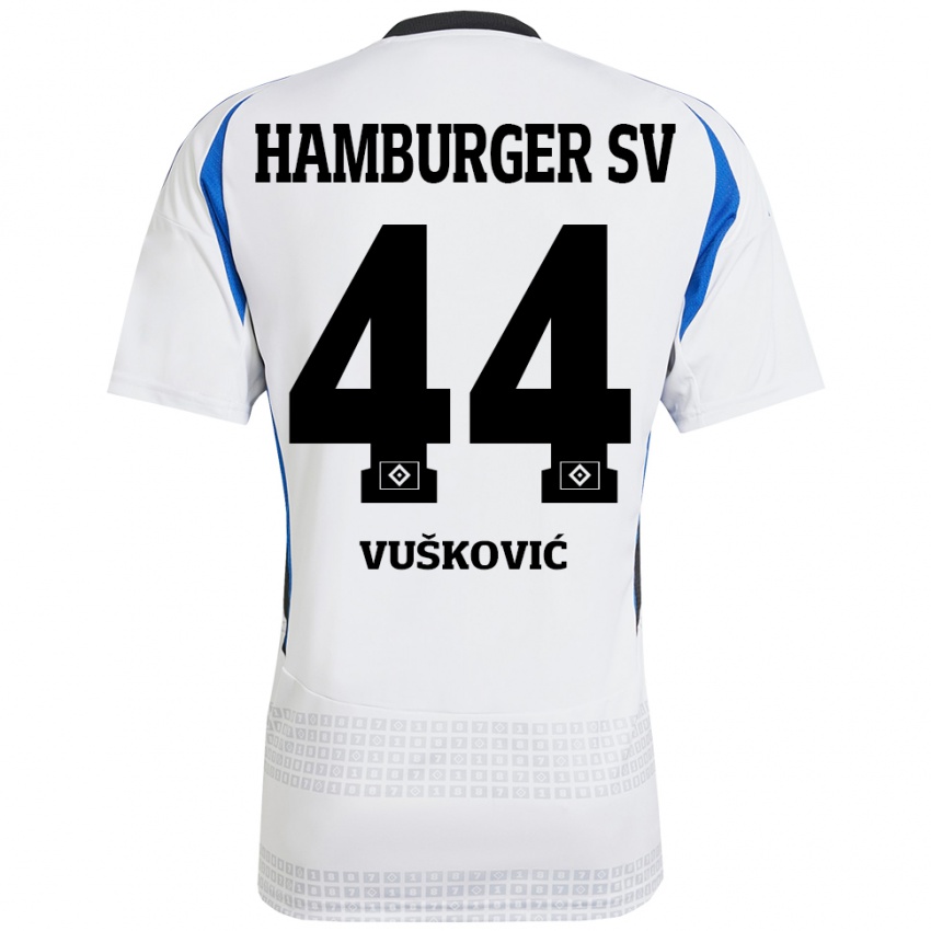 Mænd Mario Vuskovic #44 Hvid Blå Hjemmebane Spillertrøjer 2024/25 Trøje T-Shirt