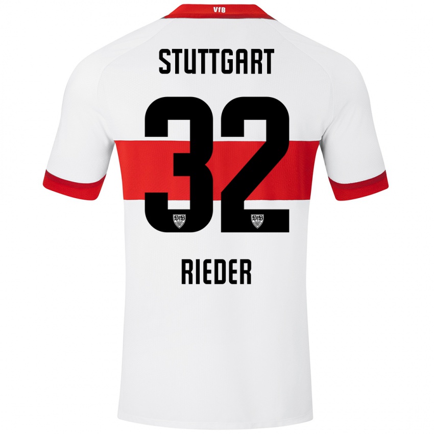 Mænd Fabian Rieder #32 Hvid Rød Hjemmebane Spillertrøjer 2024/25 Trøje T-Shirt