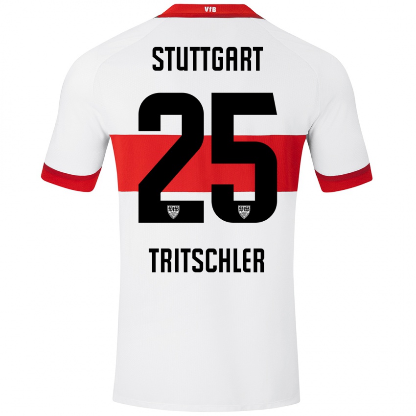 Mænd David Tritschler #25 Hvid Rød Hjemmebane Spillertrøjer 2024/25 Trøje T-Shirt