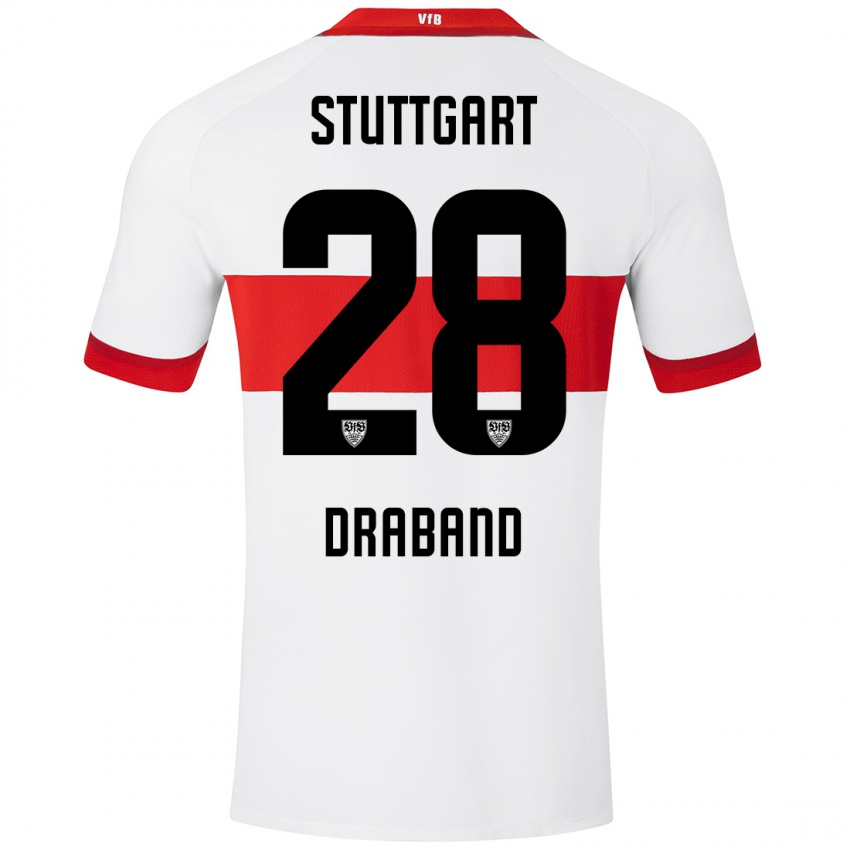 Mænd Dominik Draband #28 Hvid Rød Hjemmebane Spillertrøjer 2024/25 Trøje T-Shirt