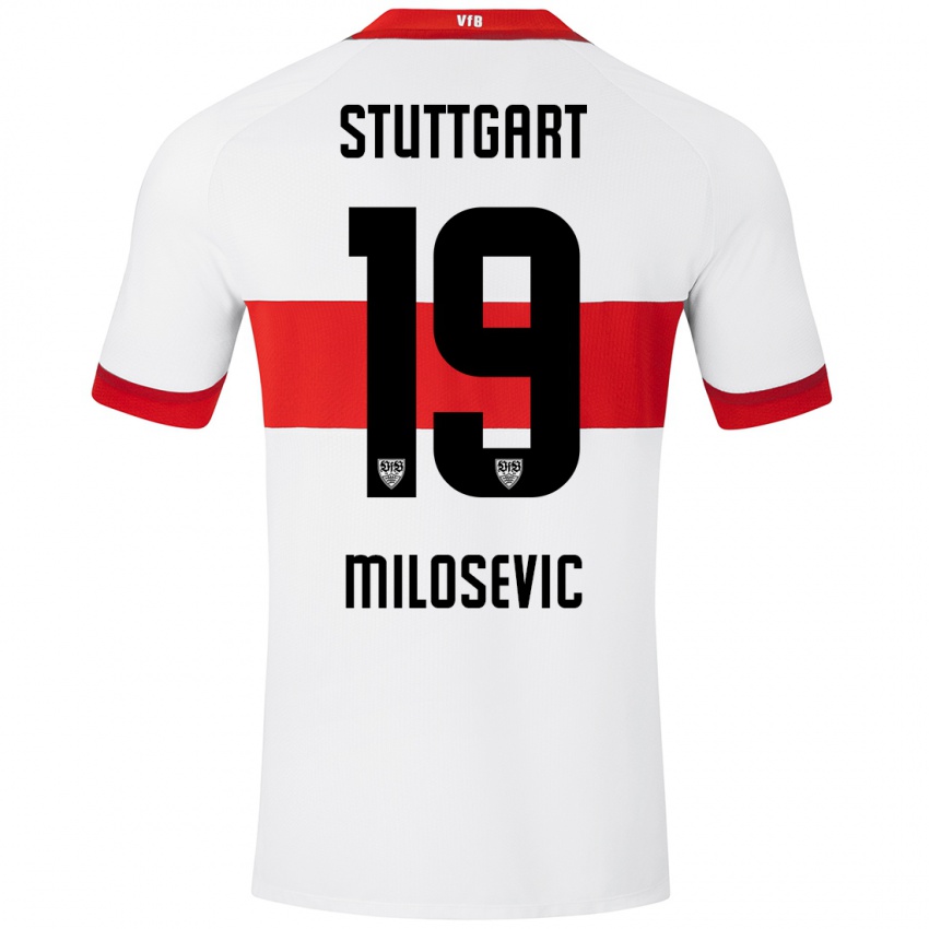 Mænd Jovan Milosevic #19 Hvid Rød Hjemmebane Spillertrøjer 2024/25 Trøje T-Shirt