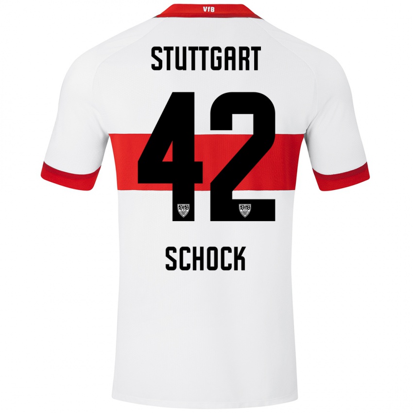 Mænd Florian Schock #42 Hvid Rød Hjemmebane Spillertrøjer 2024/25 Trøje T-Shirt