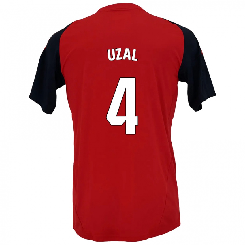 Mænd Yeray Uzal #4 Rød Sort Hjemmebane Spillertrøjer 2024/25 Trøje T-Shirt