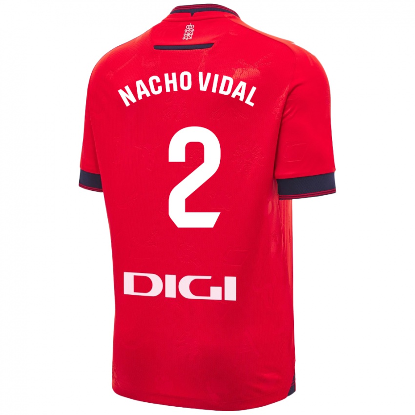 Mænd Nacho Vidal #2 Rød Hvid Hjemmebane Spillertrøjer 2024/25 Trøje T-Shirt