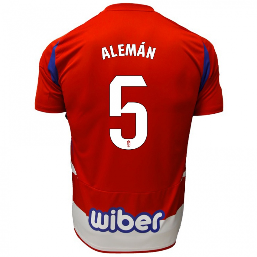 Mænd Carlos Alemán #5 Rød Hvid Blå Hjemmebane Spillertrøjer 2024/25 Trøje T-Shirt