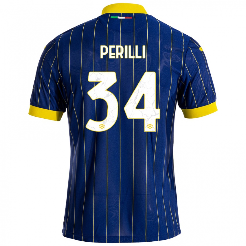 Mænd Simone Perilli #34 Blå Gul Hjemmebane Spillertrøjer 2024/25 Trøje T-Shirt